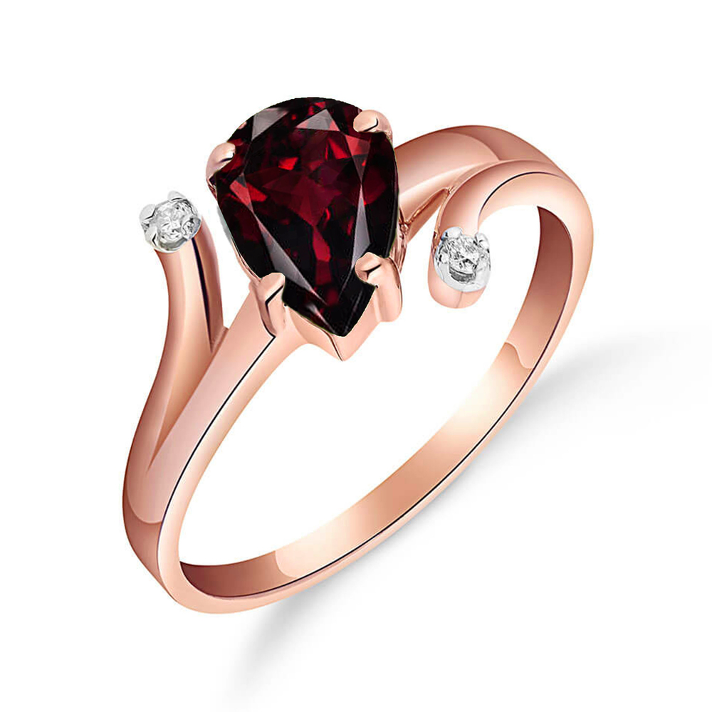 14K. SOLID GOLD RING WITH NATURAL DIAMONDS & GARNET (Rose Gold)